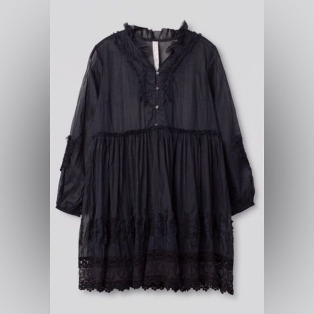 Ewa I Walla Vanessa Tunic Dress NWT Black Embroidered Crushed Cotton Organdie M